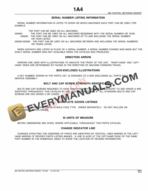 John Deere 665 Central Metering Seeder Parts Catalog PC1840 07JUL93-5