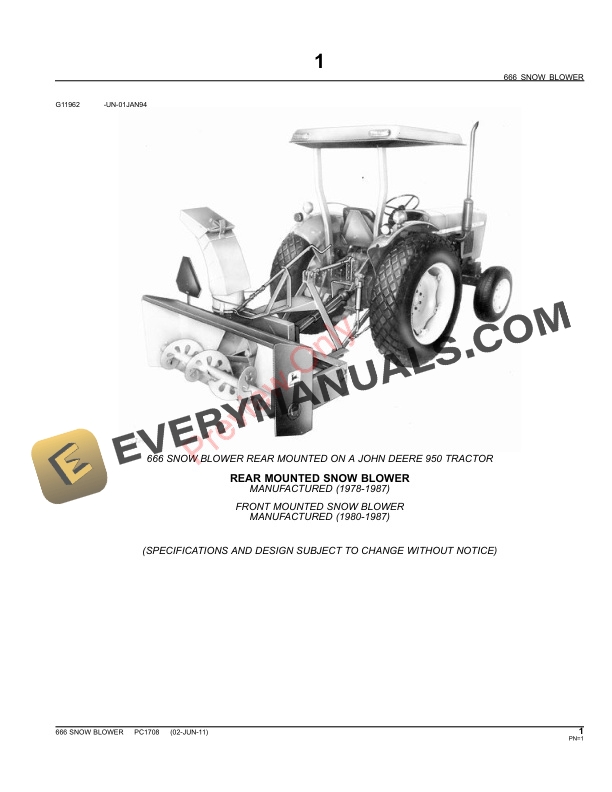 John Deere 666 Snow Blower Parts Catalog PC1708 02JUN11-3