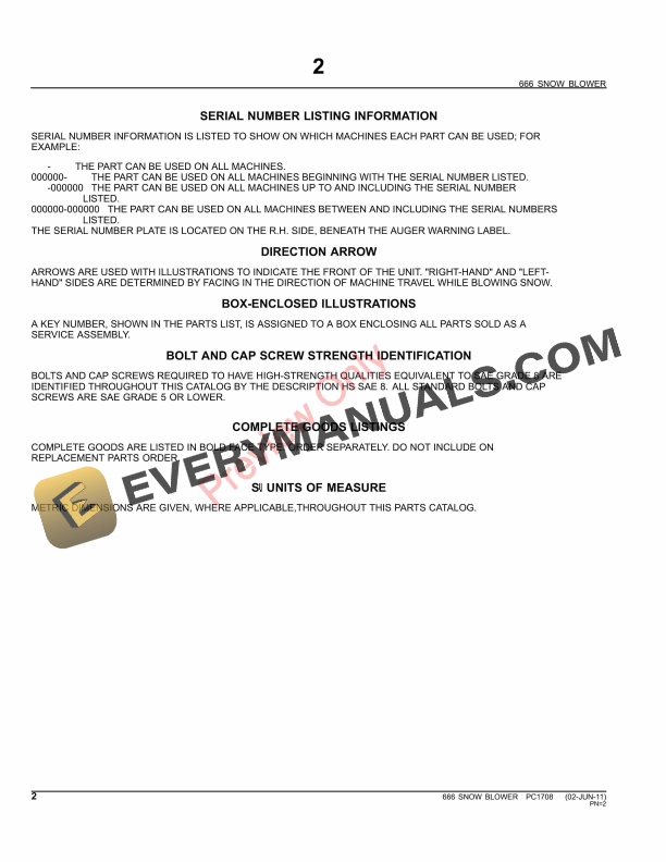 John Deere 666 Snow Blower Parts Catalog PC1708 02JUN11-4