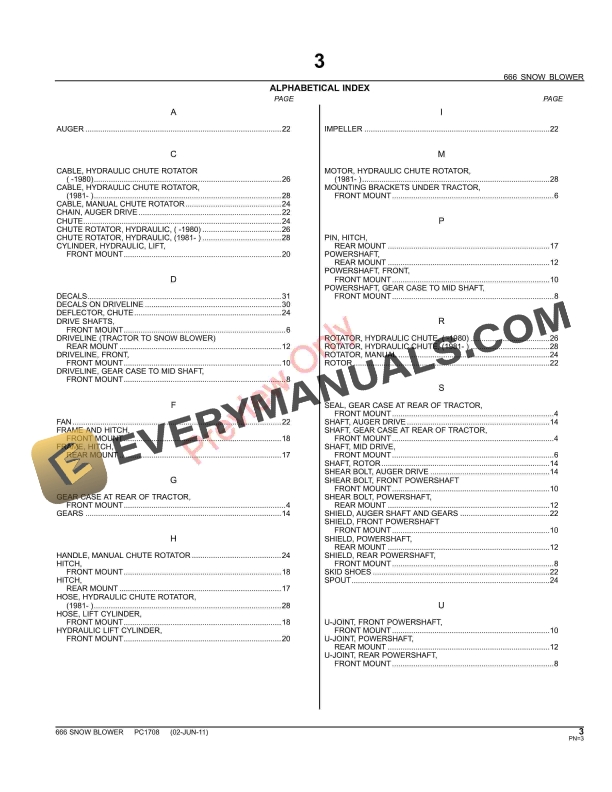 John Deere 666 Snow Blower Parts Catalog PC1708 02JUN11-5