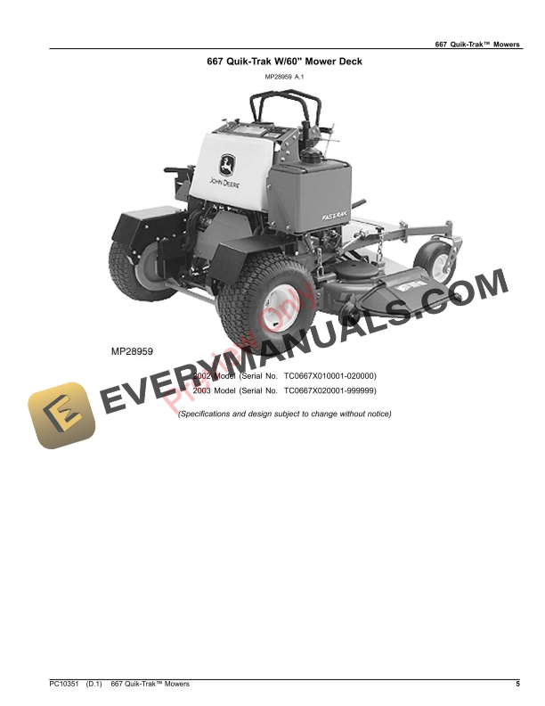 John Deere 667 Quik Trak Mowers Parts Catalog PC10351 21NOV23 5