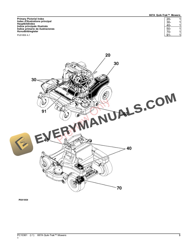 John Deere 667A QUIK TRAK MOWER Parts Catalog PC10361 21NOV23 3