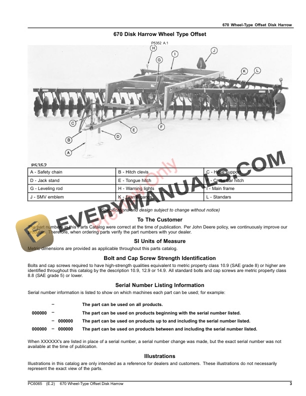 John Deere 670 Disk Harrow Wheel Type Offset Parts Catalog PC6065 04JUN21-3