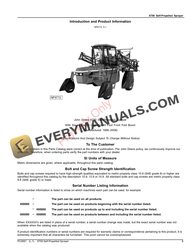 John Deere 6700 Self-Propelled Sprayer Parts Catalog PC2681 12SEP23-3