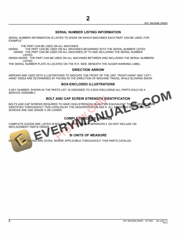 John Deere 676 Snow Blower Parts Catalog PC1920 02JUN11-4