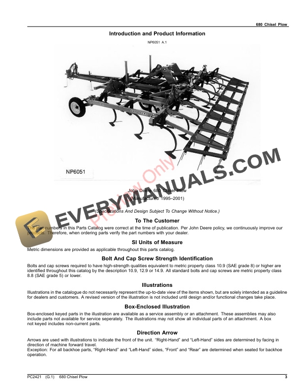 John Deere 680 Chisel Plow Parts Catalog PC2421 10JUN23 4 John Deere 680 Chisel Plow Parts Catalog PC2421 10JUN23-3