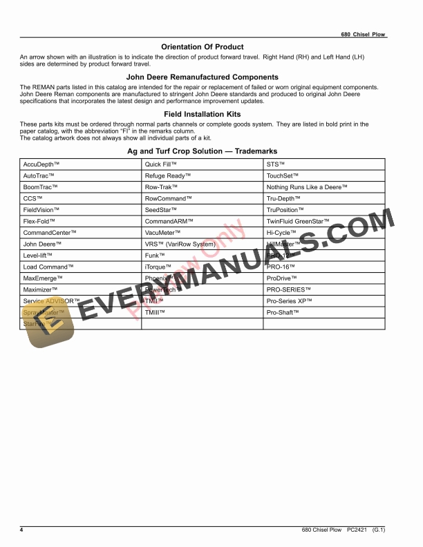 John Deere 680 Chisel Plow Parts Catalog PC2421 10JUN23 5 John Deere 680 Chisel Plow Parts Catalog PC2421 10JUN23-4