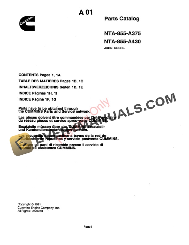 John Deere 6810, 6910 Self- Propelled Forage Harvester Parts Catalog PC4247 01DEC91 English, French, German, Italian, Spanish-3