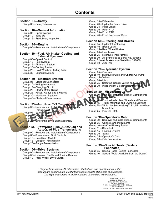 John Deere 6820 6920 and 6920S Tractors Repair Technical Manual TM4756 01JUN10 3