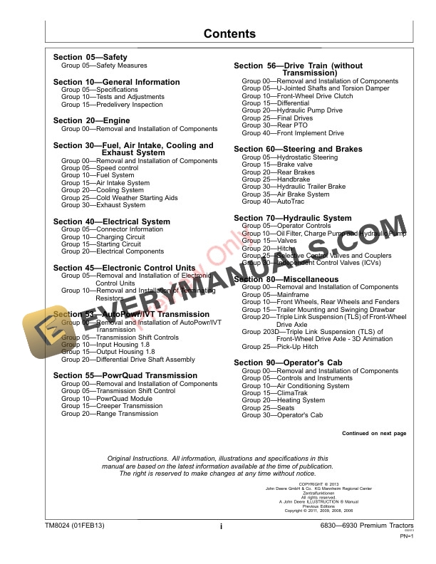 John Deere 6830 and 6930 Premium Tractors Repair Technical Manual TM8024 01FEB13 3