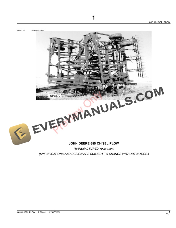 John Deere 685 Chisel Plow Parts Catalog PC2444 09JUN11-3