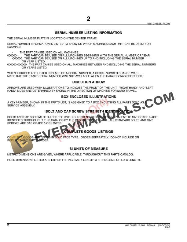John Deere 685 Chisel Plow Parts Catalog PC2444 09JUN11-4