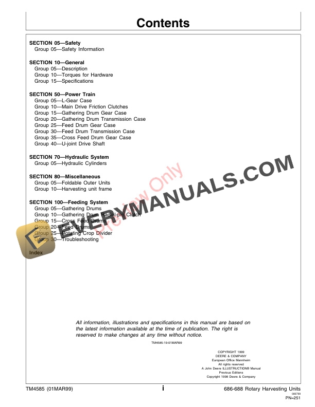 John Deere 686 688 Rotary Harvesting Unit Technical Manual TM4585 01MAR99 3