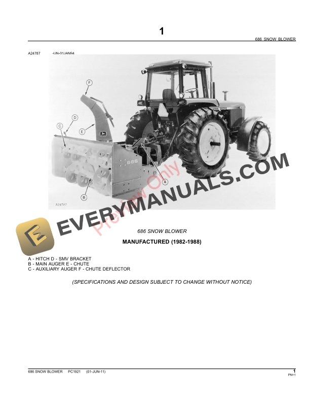 John Deere 686 Snow Blower Parts Catalog PC1921 01JUN11-3