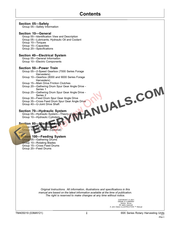 John Deere 690, 692, 696 and 698 Rotary Harvesting Units Technical Manual TM405019 03MAY21 5 John Deere 690 692 696 and 698 Rotary Harvesting Units Technical Manual TM405019 03MAY21 3