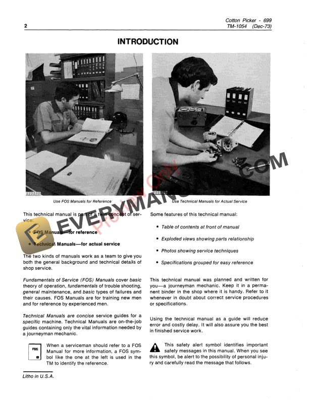 John Deere 699 Cotton Picker Technical Manual TM1054 01DEC73 4