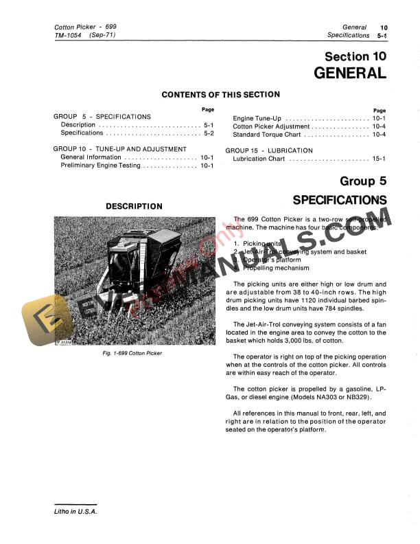 John Deere 699 Cotton Picker Technical Manual TM1054 01DEC73 5