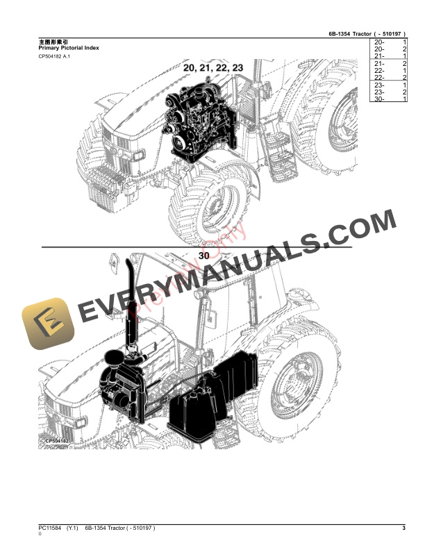 John Deere 6B 1354 Tractor 510197 Parts Catalog PC11584 05NOV23 3