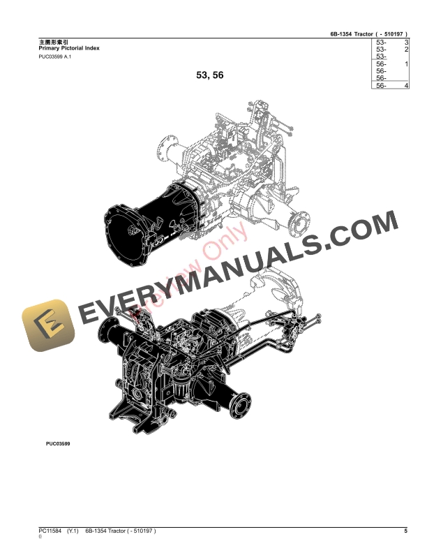 John Deere 6B 1354 Tractor 510197 Parts Catalog PC11584 05NOV23 5