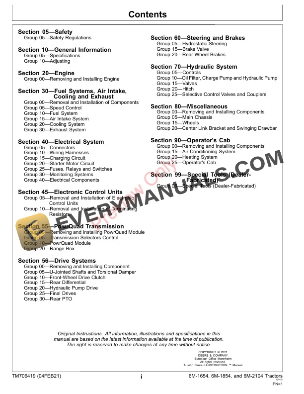 John Deere 6M 1654 6M 1854 and 6M 2104 Tractors Repair Technical Manual TM706419 04FEB21 3