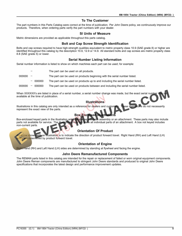 John Deere 6M-1854 Tractor,, (NR4), (MY2022) Parts Catalog PC16355 21SEP23-5