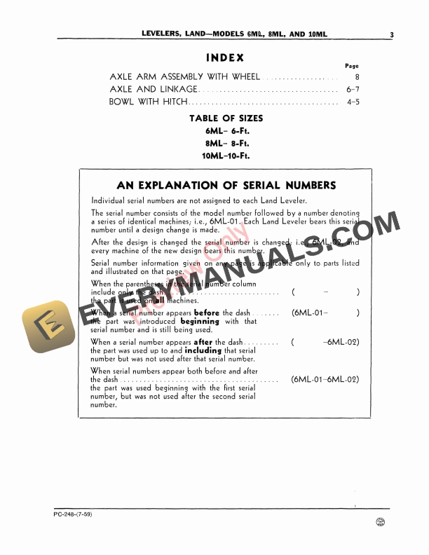 John Deere 6ML, 8ML, 10ML Land Levelers Parts Catalog PC248 01JUL59-5