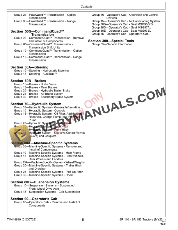 John Deere 6R 110 6R 150 Tractors MY22 Technical Manual TM414919 01MAR23 4