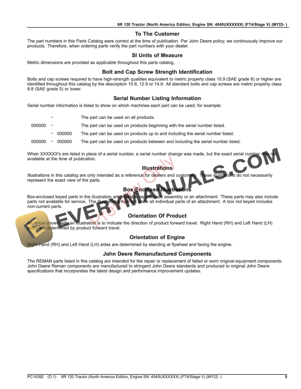 John Deere 6R 120 Tractor (FT4Stage V) (MY22- ) Parts Catalog PC14392 14SEP23-5