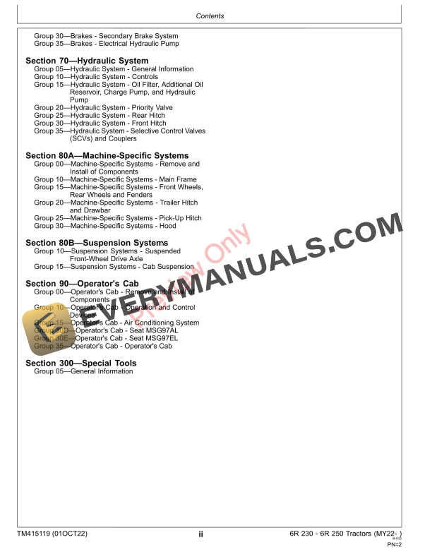 John Deere 6R 230 6R 250 Tractors MY22 Technical Manual TM415119 01MAR23 4
