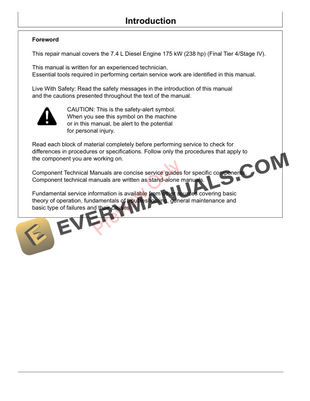 John Deere 7.4L Diesel Engine 175kW 238 HP Final Tier 4Stage IV Component Technical Manual 5AP9873 A1 2
