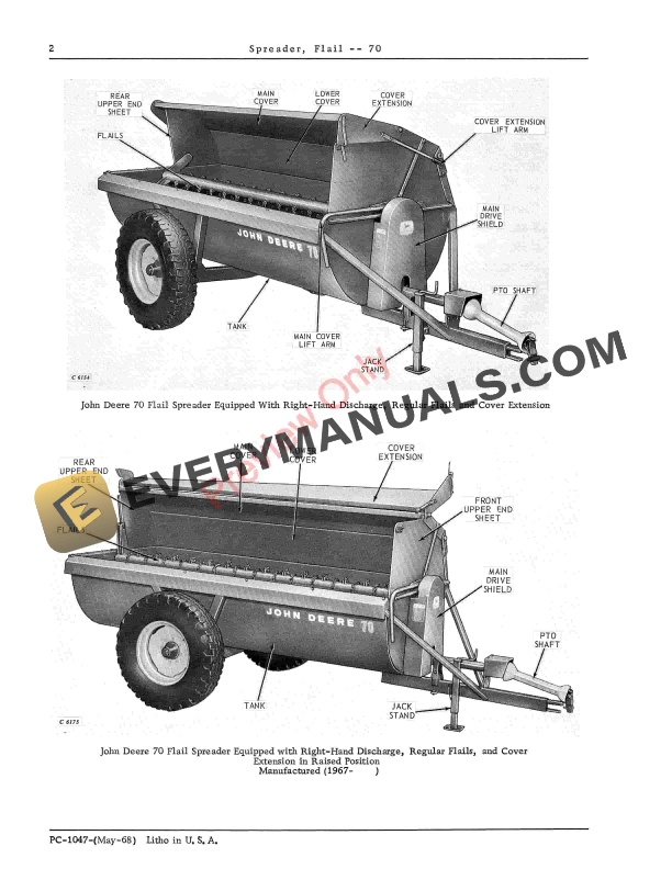 John Deere 70 Flail Spreader Parts Catalog PC1047 01MAY68 4