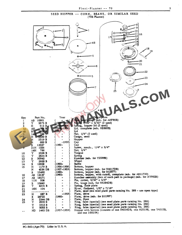 John Deere 70 Flexi-Planter Parts Catalog PC841 01APR70-5