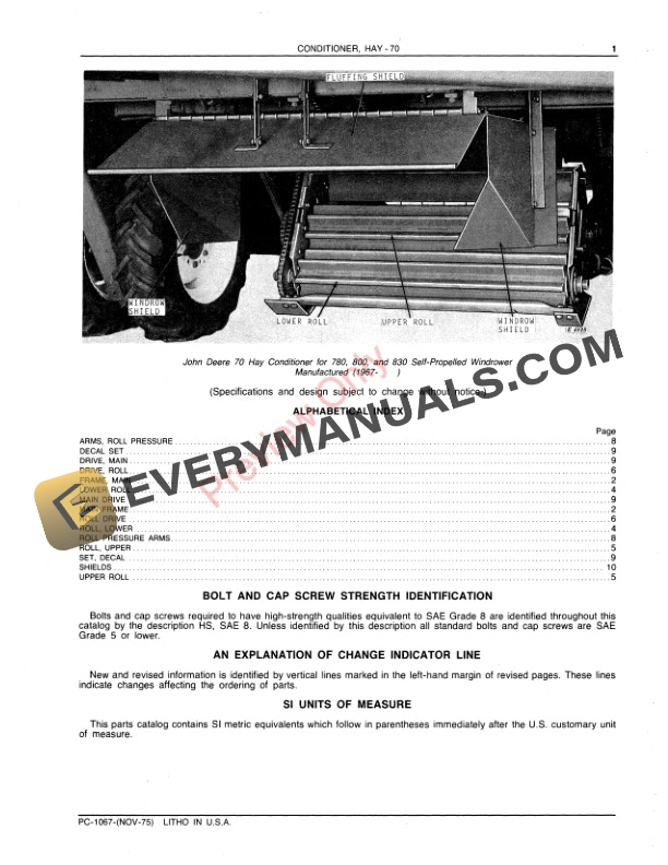 John Deere 70 Hay Conditioner Parts Catalog PC1067 01NOV75 4 John Deere 70 Hay Conditioner Parts Catalog PC1067 01NOV75 3