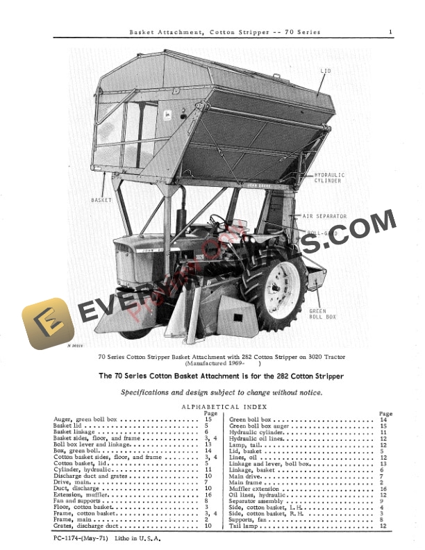 John Deere 70 Series Basket Attachment Cotton Stripper Parts Catalog PC1174 01MAY71 3