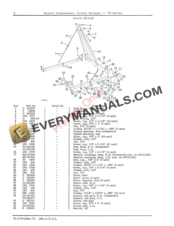 John Deere 70 Series Basket Attachment Cotton Stripper Parts Catalog PC1174 01MAY71 4