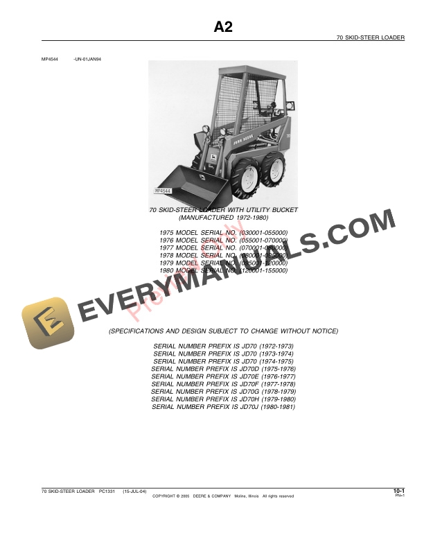 John Deere 70 Skid-Steer Loader Parts Catalog PC1331 09MAR05-3