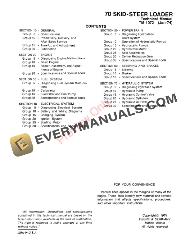 John Deere 70 Skid Steer Loader Technical Manual TM1072 01JAN74 3