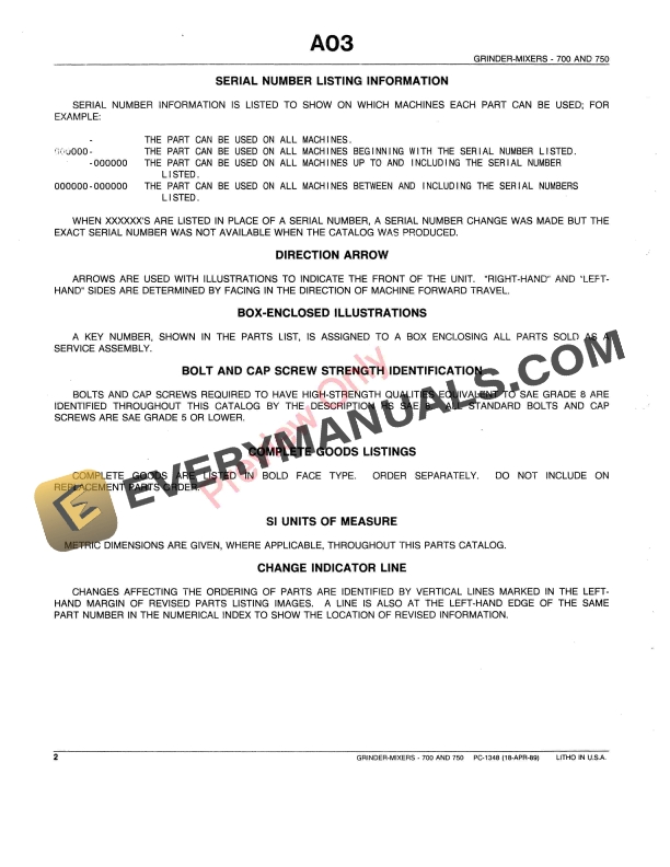 John Deere 700, 750 Series Grinder-Mixers Parts Catalog PC1348 20APR89-4