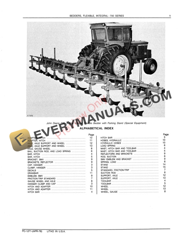 John Deere 700 Series Integral Flexible Bedders Parts Catalog PC1271 01APR76-3