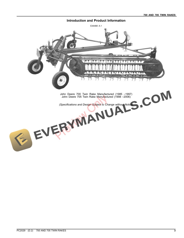 John Deere 700 and 705 Twin Rake Parts Catalog PC2029 20SEP21-3