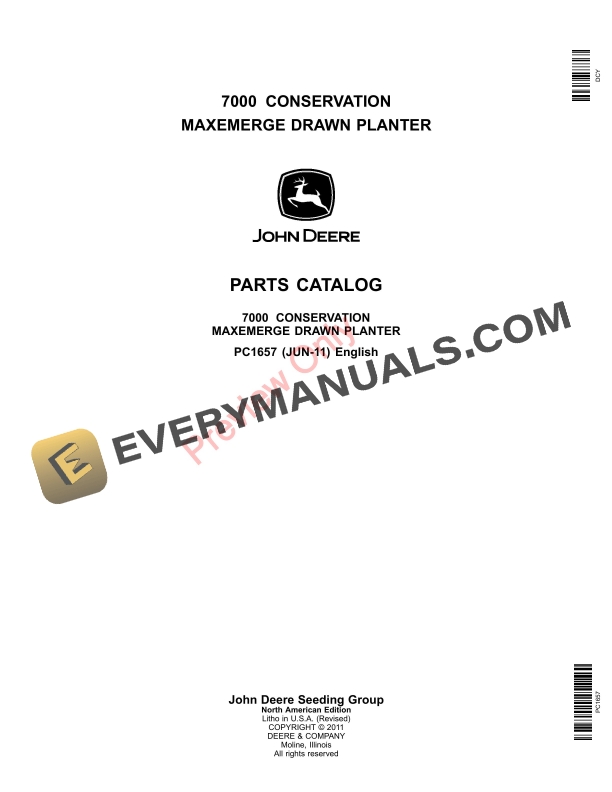 John Deere 7000 Drawn Conservation Planters Parts Catalog PC1657 28JUN11-1