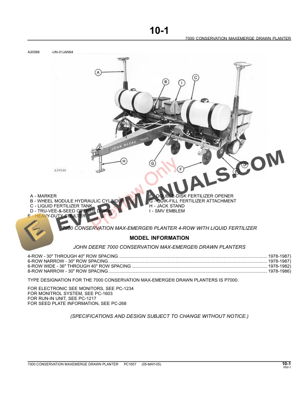 John Deere 7000 Drawn Conservation Planters Parts Catalog PC1657 28JUN11-3
