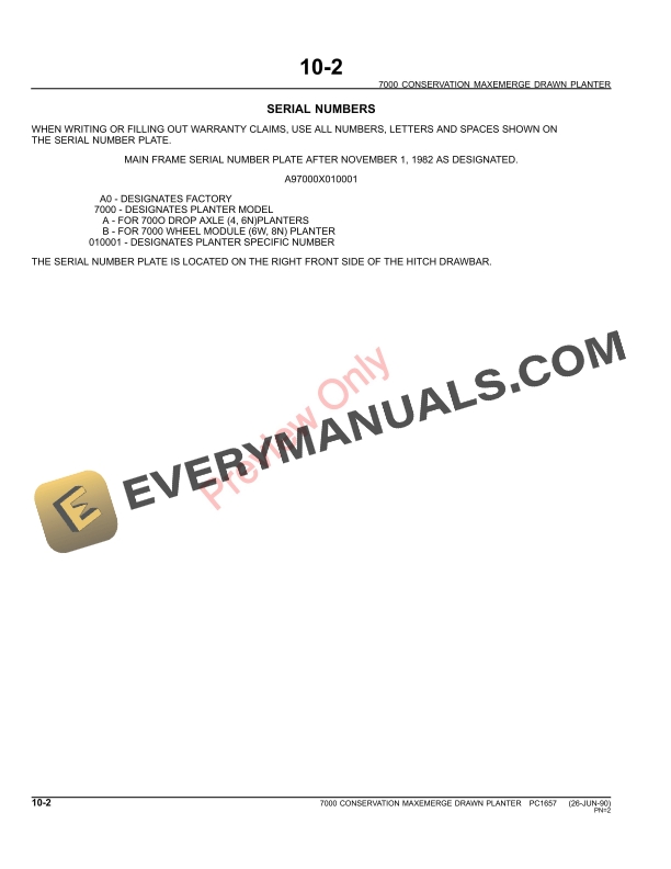 John Deere 7000 Drawn Conservation Planters Parts Catalog PC1657 28JUN11-4