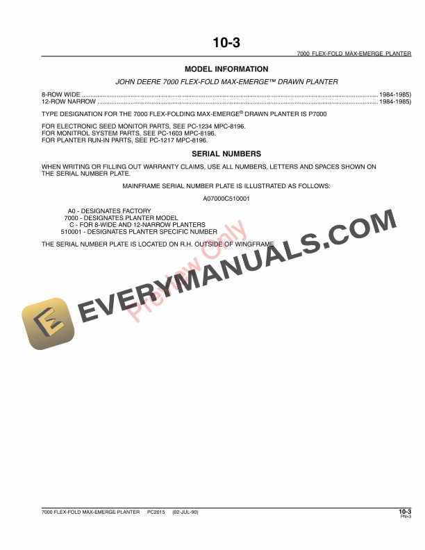 John Deere 7000 Drawn (Flex-Fold) Planter Parts Catalog PC2015 23MAY11-5