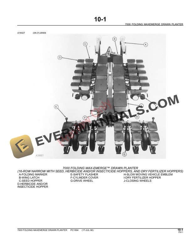 John Deere 7000 Drawn, Folding Planters Parts Catalog PC1694 23MAY11-3