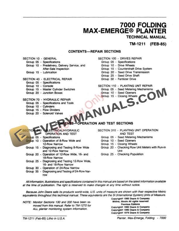John Deere 7000 Folding MaxEmerge Planter Technical Manual TM1211 01FEB85 3