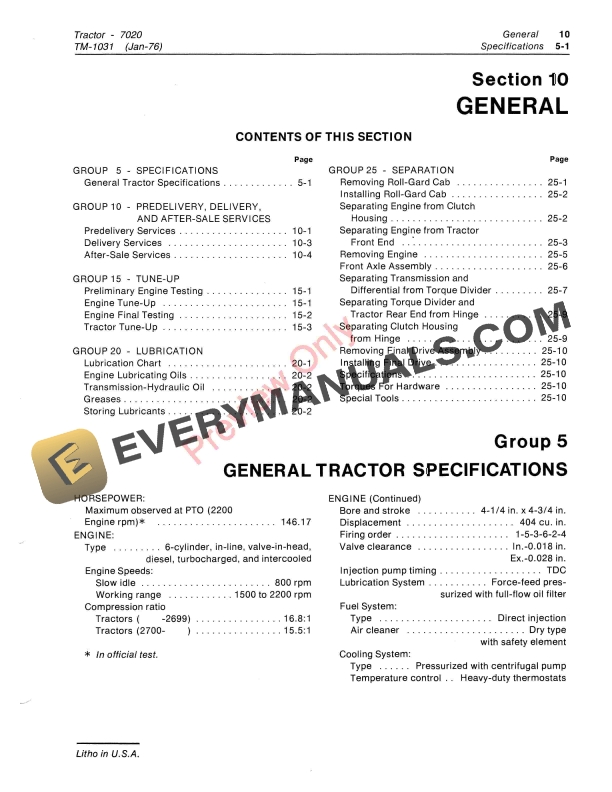 John Deere 7020 4WD Tractor Technical Manual TM1031 01JAN76 5