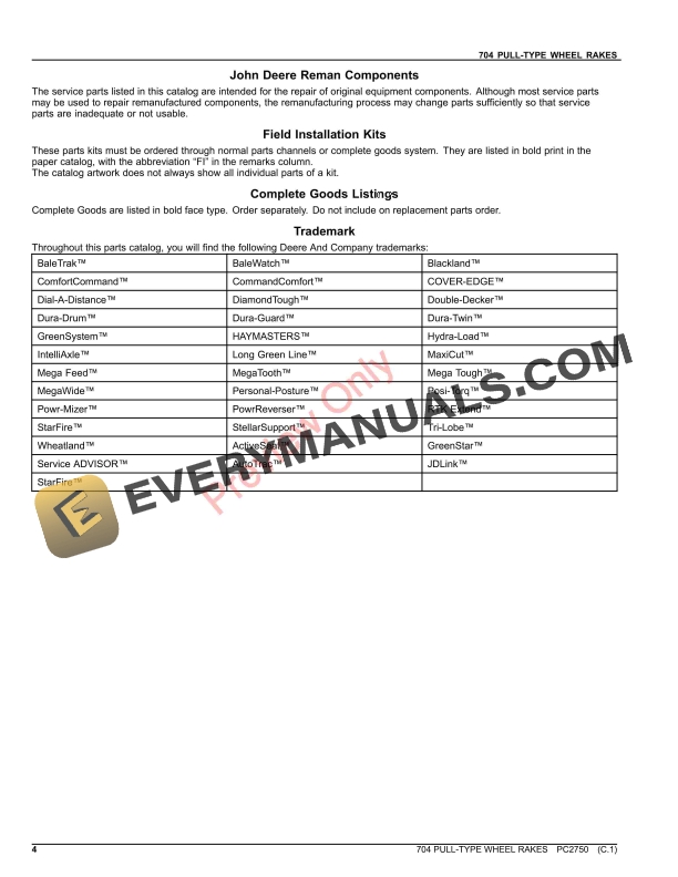 John Deere 704 PULL-TYPE WHEEL RAKES Parts Catalog PC2750 06AUG23-4