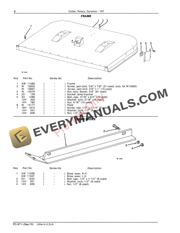 John Deere 707 Gyramor Rotary Cutter Parts Catalog PC871 01SEP70-4