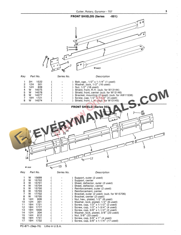 John Deere 707 Gyramor Rotary Cutter Parts Catalog PC871 01SEP70-5